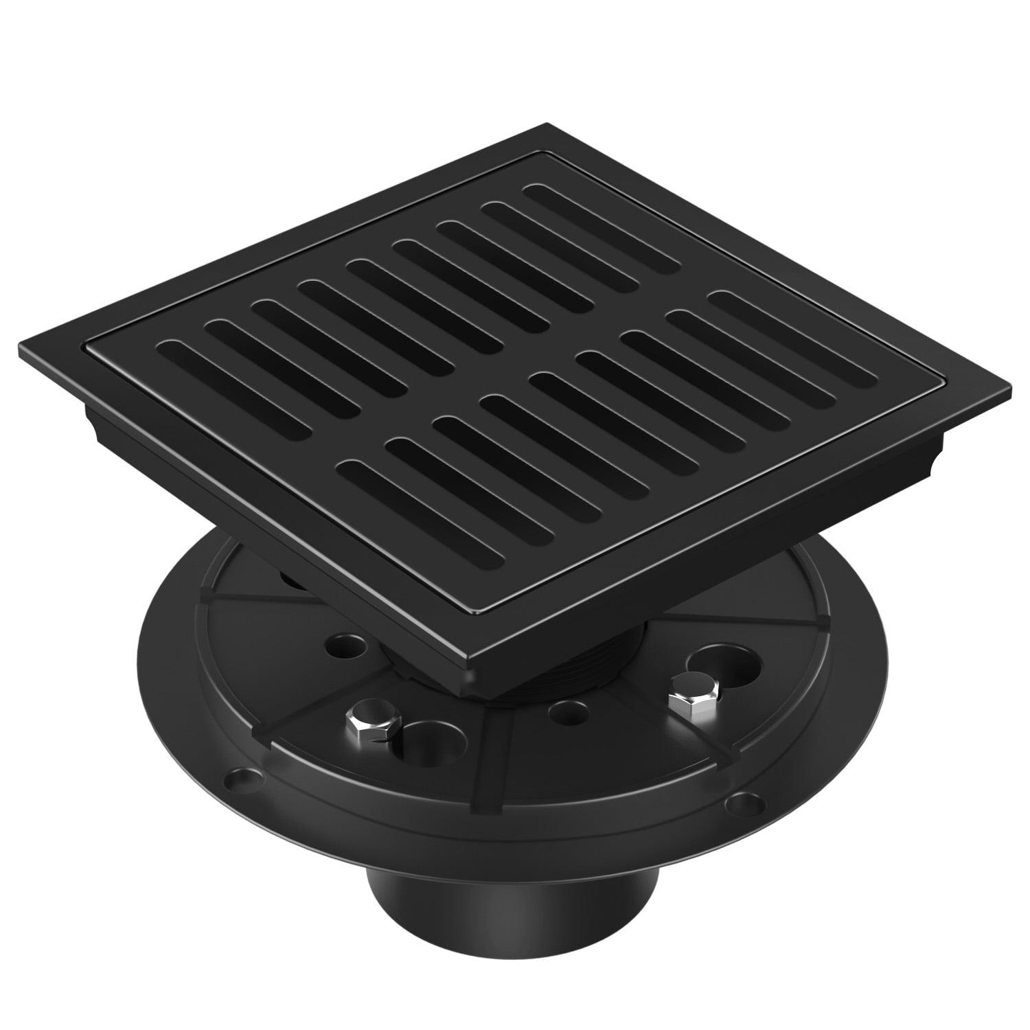 Square Shower Floor Drain 6 Inch Matte Black, EXF Stainless Steel