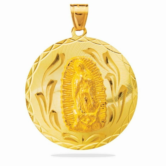 14K Our Lady of Guadalupe Virgin Mary Round Yellow Gold Pendant 0080
