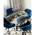 thumbnail image 5 of nqOlkjepod Gray Marble Round Tablecloth, Fitted Table Cover with Elastic for 45"-54" Round Tables, Yellow Modern Ink Painting Abstract Art Table Cloth Outdoor Dinning Party Waterproof Tablecloths, 5 of 6