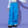 thumbnail image 2 of Girls Cargo Jogger Pants Parachute Pants Multi Pockets Lightweight Cotton Solid Color Streetwear School Teens 3-14 Years, 2 of 7