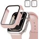 thumbnail image 1 of [2 Pack] Compatible for Apple Watch 45mm Screen Protector Case Bumper Cover, Sport Clear Hard PC Shockproof Protective Tempered Glass Frame for iWatch Series 8 & 7 (Pink+Clear, 45MM), 1 of 5