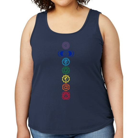 Women's Colored Chakras Yoga Mid-weight Tanktop, 3XL Navy Blue
