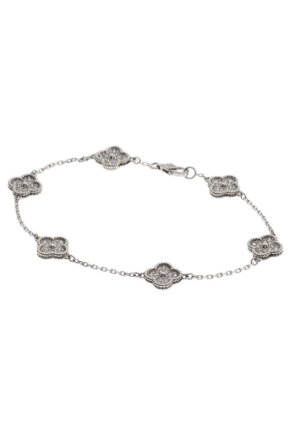 Pre-Owned Van Cleef & Arpels Sweet Alhambra Diamond Bracelet 18K White Gold Women's