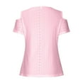 thumbnail image 5 of Lovskoo 2024 Womens Summer Tops Trendy Casual Solid Color Eyelet Cold Shoulder Short Sleeve Pullover Top Pink, 5 of 7
