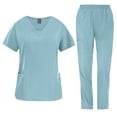 thumbnail image 3 of Minjewel Women's Trendy V-Neck Short Sleeve Scrubs for Women with Pockets, Modern & Comfortable Scrub Set for Nurses & Caregivers,Light Blue XL, 3 of 8