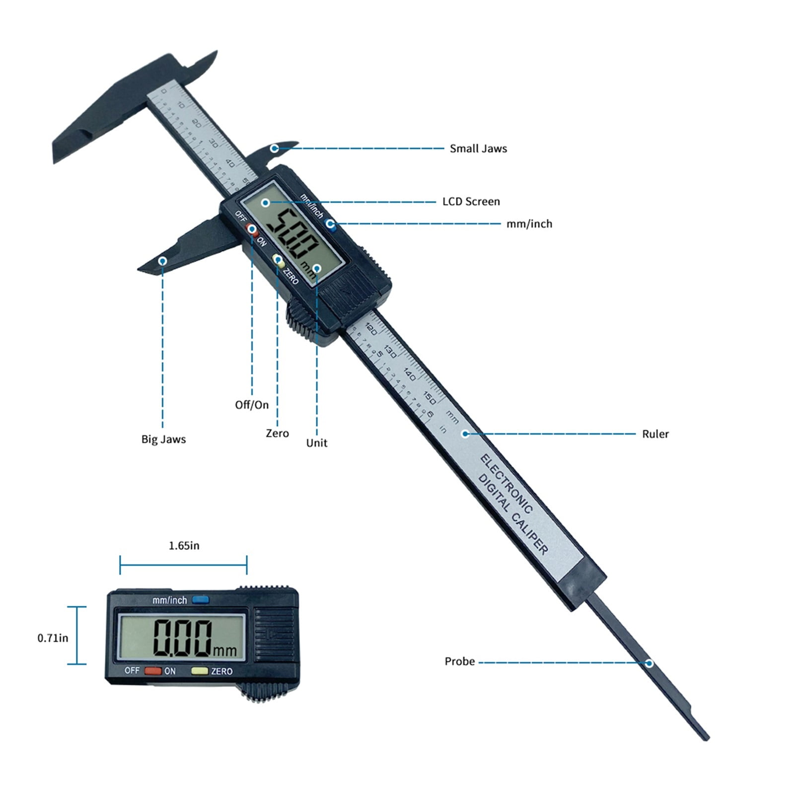 100mm 150mm Electronic Digital Caliper 6 Inch Carbon Fiber Vernier Caliper Gauge Micrometer Measuring Tool Digital Ruler ,Easy to Operate