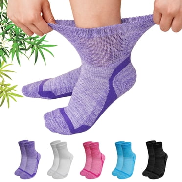 AMITOFO Bamboo Viscose Diabetic Socks for Women & Men, Wide Calf Socks with Non-Binding Loose Top,5 Pairs Diabetics Neuropathy Socks , Sizes 11-13