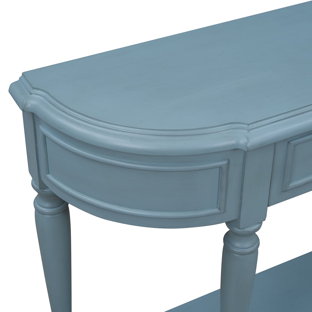 Lowestbest Retro Curved Console Table, Entryway Table with Shelf Wooden Frame and Legs Two Top Drawers (Navy) Lowestbest Retro Curved Console Table, Entryway Table with Shelf Wooden Frame and Legs Two Top Drawers (Navy)