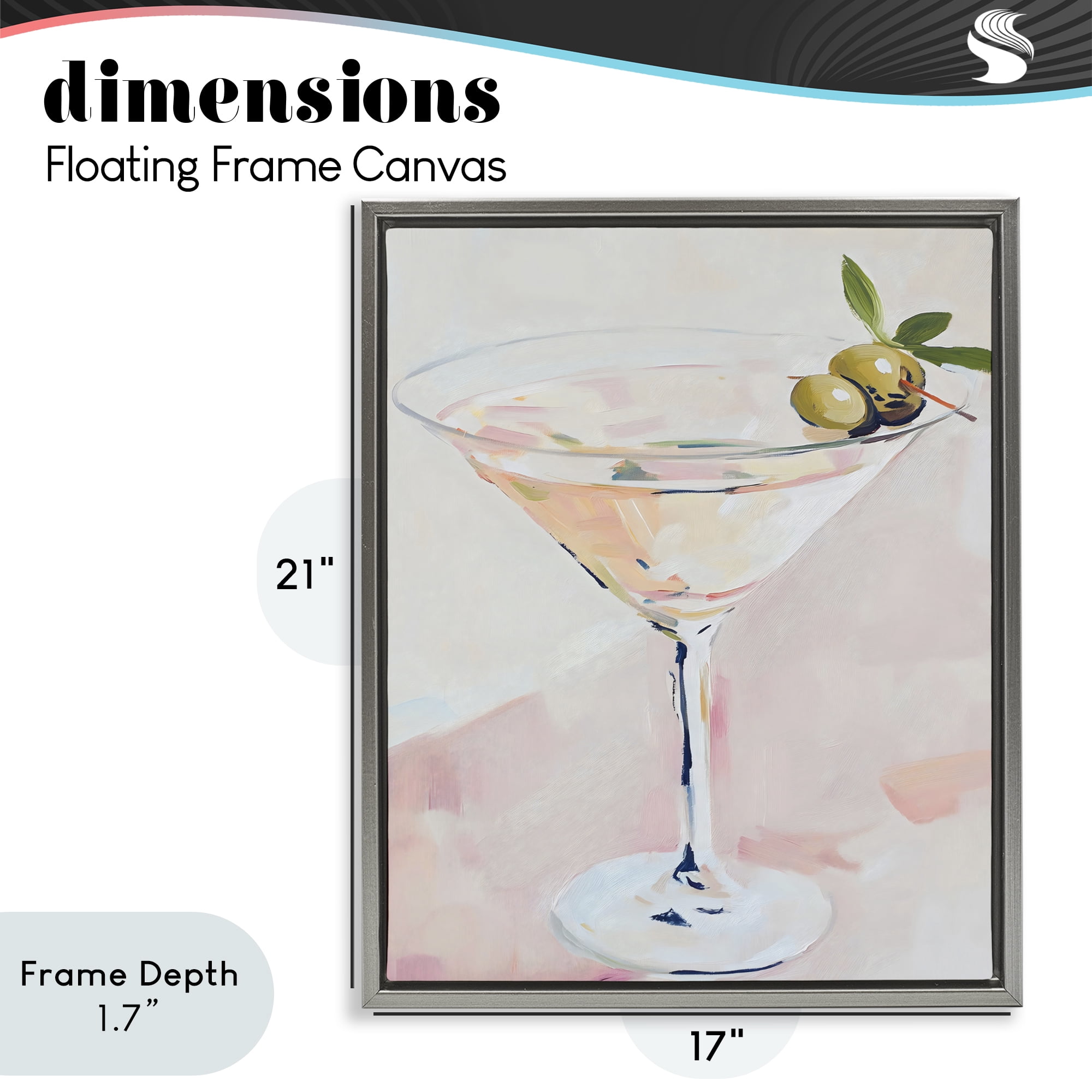 Stupell Industries Pastel Martini with Olive Garnish Gray Framed Floater Canvas Wall Art, design by The Prints Vibe
