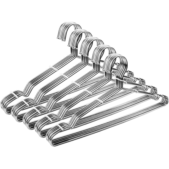 PLERISE 50-Pack Heavy Duty Wire Clothes Hangers, Metal Hangers with Non-Slip Notch, Ultra Thin 16.5 Inch Stainless Steel Hangers, Space Saving for Closet