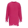 thumbnail image 5 of IROINNID Pullover Sweater for Women Crewneck Mid-long Sweater Knitted Loose Fit Long Sleeve Ripped Hem Stylish Casual Sweater,Hot Pink, 5 of 5