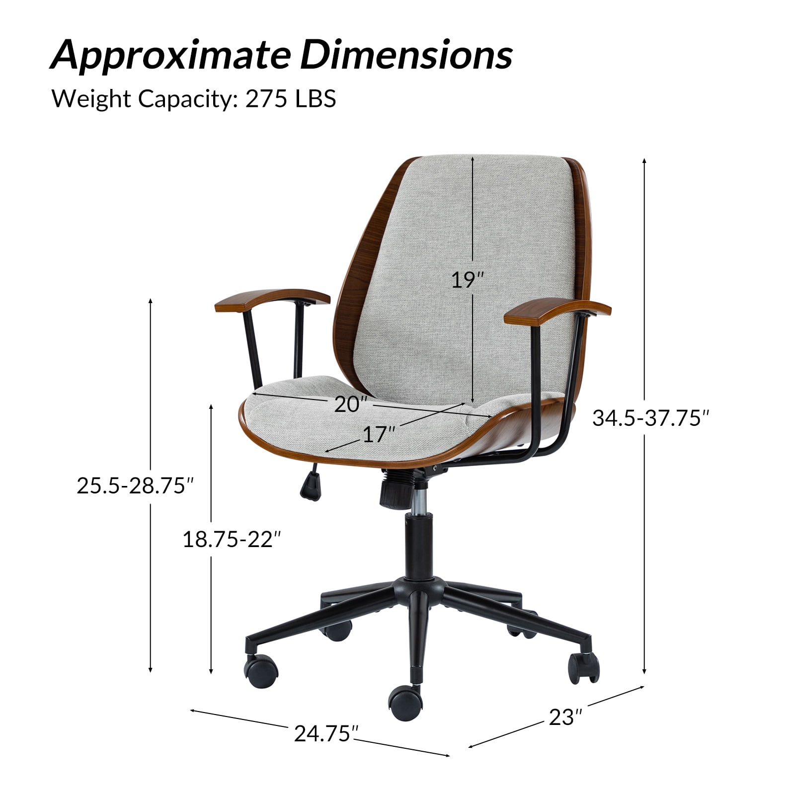 Ergonomic Adjustable Swivel Office Chair with Solid Wood Backrest and Premium Comfort Gray Cushion for Home Workplace