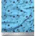 thumbnail image 1 of Soimoi Blue Heavy Satin Fabric Heart & Birds Cartoon Decor Fabric Printed Yard 54 Inch Wide, 1 of 3