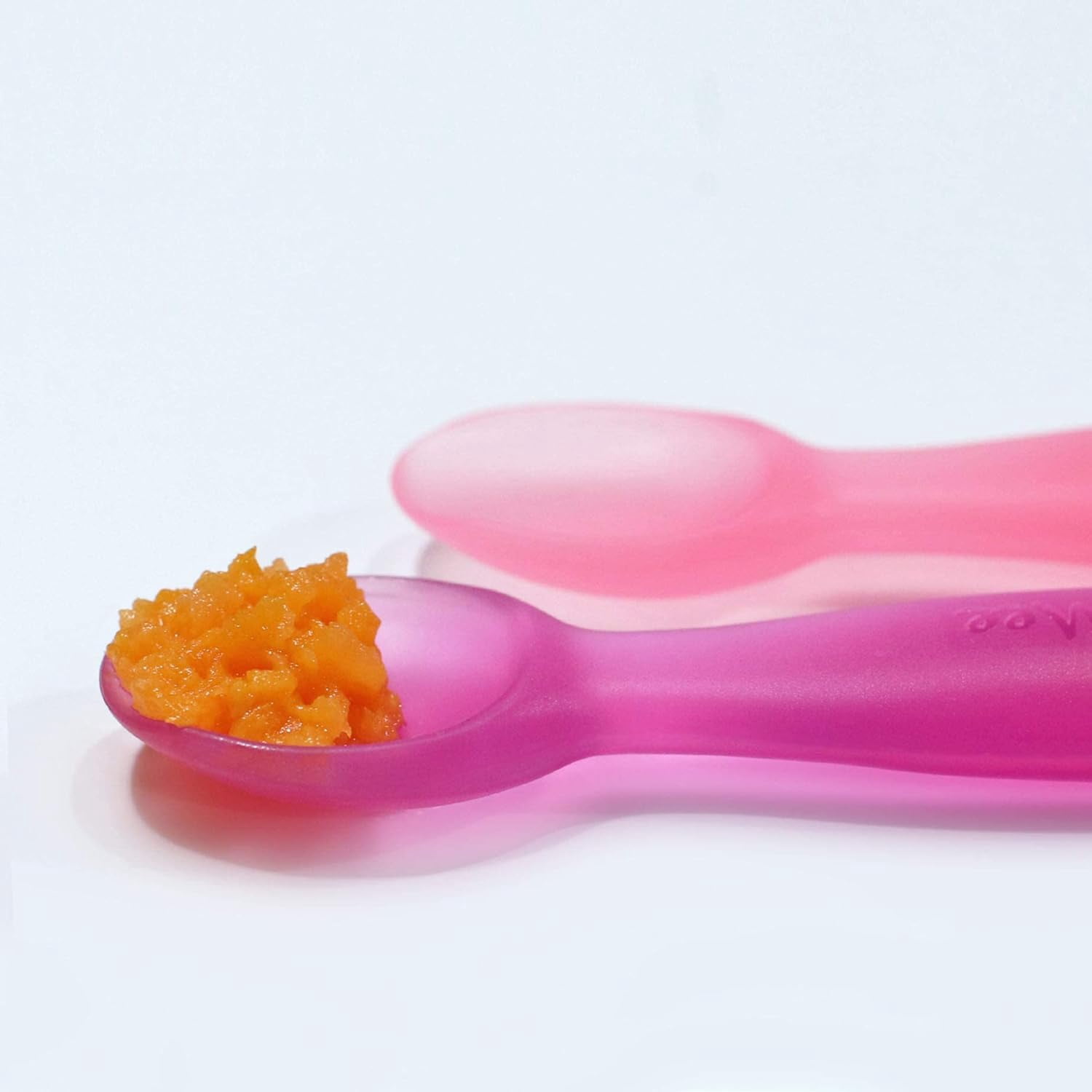 ChooMee Silicone Baby Spoons For Baby Led Weaning - Soft First Stage Self Feeding Spoons With Firm Handle, 4 Months+, BPA Free Platinum Silicone, Designed In USA, 2 Pack