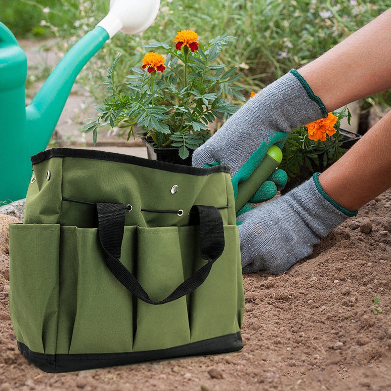 Professional Garden Tool Bag - 600D Oxford Water-Resistant Gardening Organizer Tote with 8 Pockets - for Storing Pruners, Trowels & Outdoor Equipment