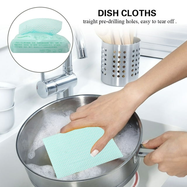 80pcs Disposable Non stick Oil Non woven Fabric Duster Dish Cloth Hand Towel Kitchen (Green)