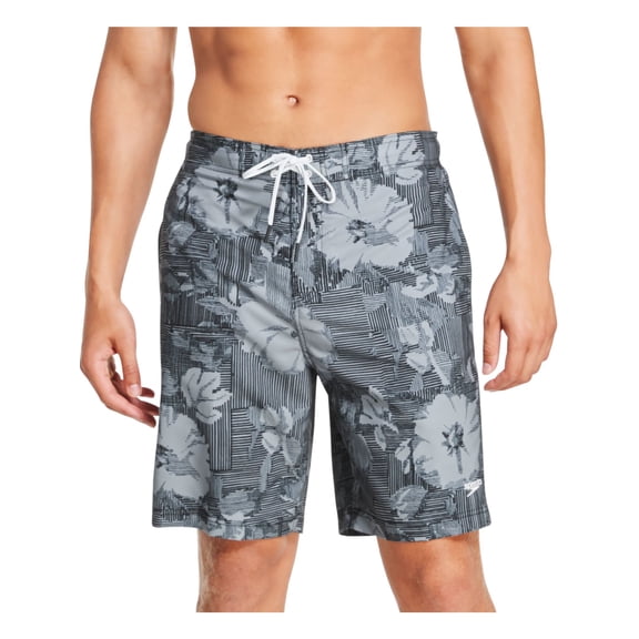 SPEEDO Mens Gray Lined Printed Classic Fit Swim Trunks S