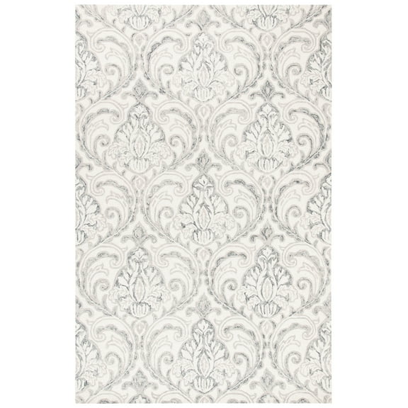 SAFAVIEH Micro-Loop Cornelius Floral Ogee Wool Area Rug, Ivory/Grey, 5' x 8'