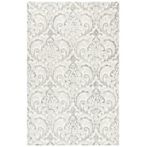 SAFAVIEH Micro-Loop Cornelius Floral Ogee Wool Area Rug, Ivory/Grey, 5' x 8'
