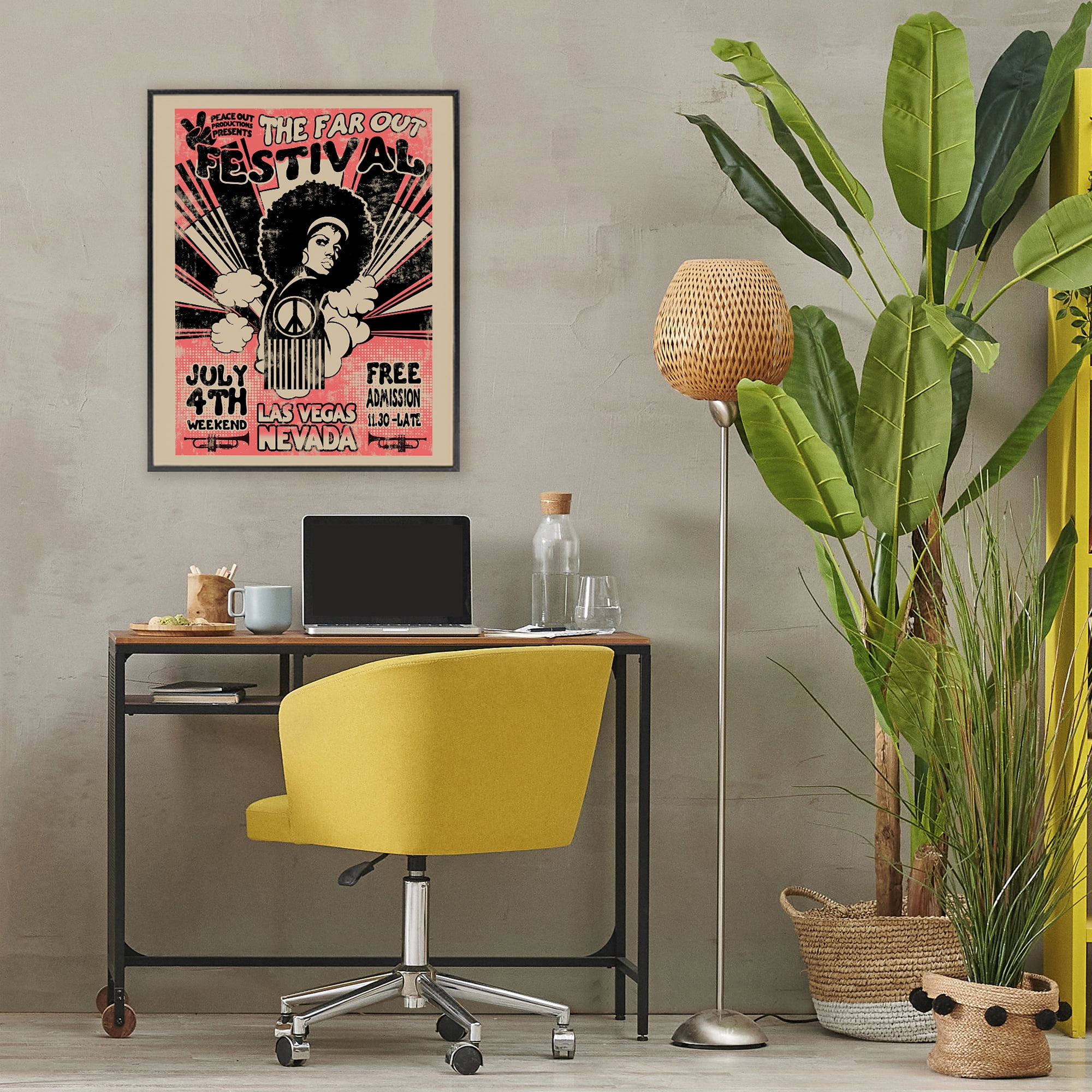 Stupell Industries Retro Far Out Festival Poster Black Framed Giclee Art, design by Ali Chris