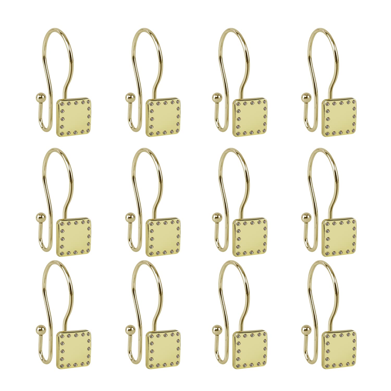 Utopia Alley Shower Hooks - Double Shower Curtain Rings for Bathroom - Rust Resistant Shower Curtain Hooks for Shower Curtain - Shower Curtain Rings with Crystal Design - Set of 12, Gold