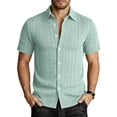 thumbnail image 2 of VgaVtl Mens Turn Down Collar Shirts Short Sleeve Summer Knit Button up Mens Tops Holiday Casual Plain, 2 of 7