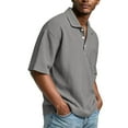 thumbnail image 4 of Mens Waffle Knit Shirts Short Sleeve Loose Fit Collared Henley Polo Shirt Casual Collared Shirt Golf Workout Tops Gray 4XL, 4 of 4