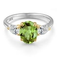 thumbnail image 3 of Gem Stone King 2.80 Cttw Green Peridot and Lab Grown Diamond Engagement Ring for Women | 925 Silver and 10K Yellow Gold | Oval 9X7MM | Three Stone Wedding Engagement Anniversary Ring | Size 8, 3 of 6