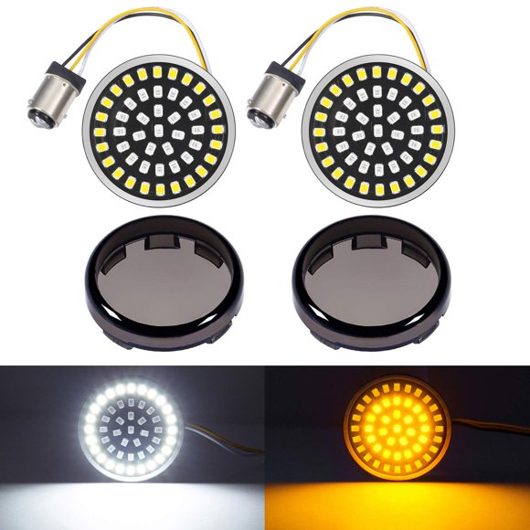 PBYMT 1157 LED Front Turn Signal Light 2"" Bullet Smoke Lens Cover Kit Compatible for Harley Davidson Dyna Softail Touring Road King Electra Street Glide 1997-2024