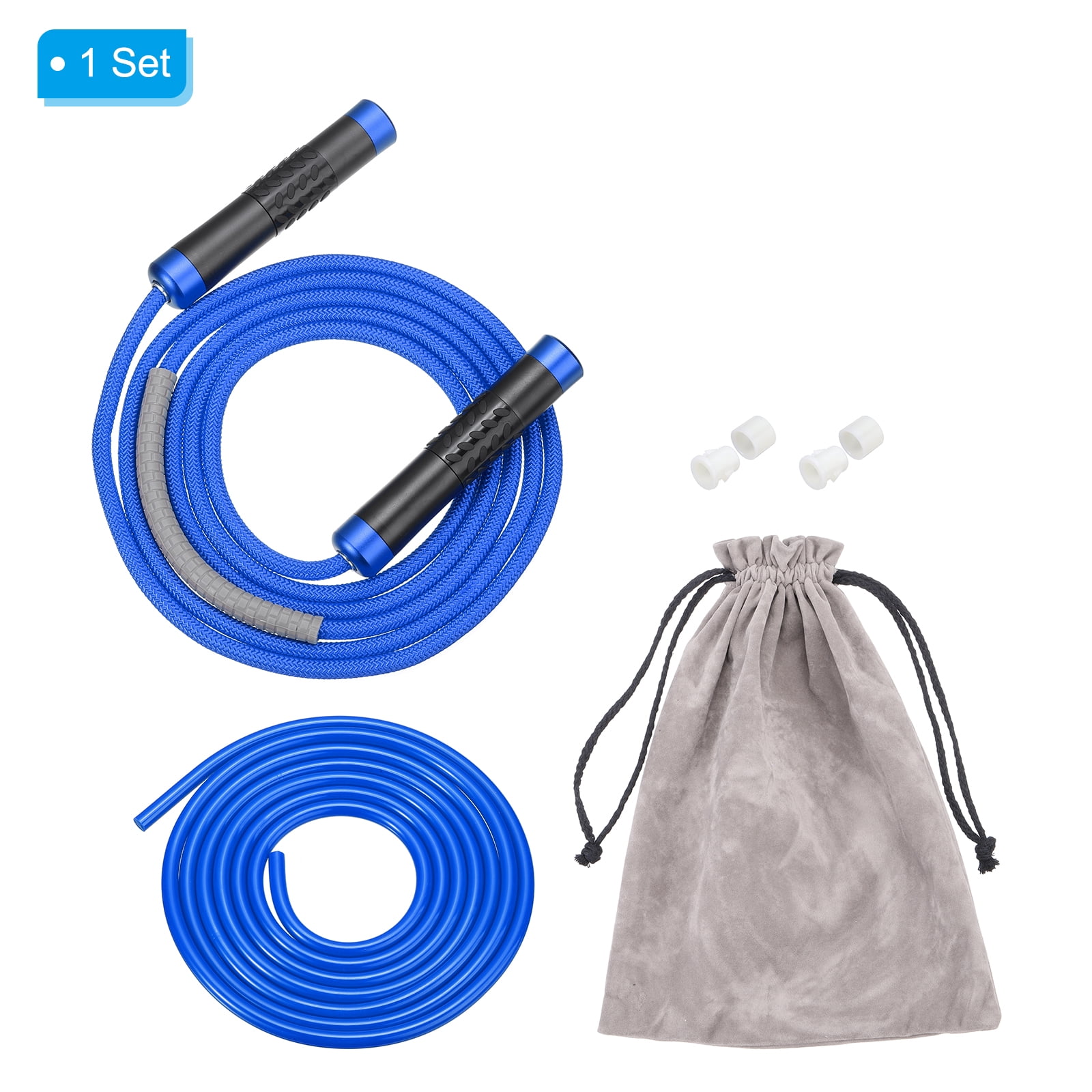 Uxcell Weighted Jump Rope 0.9LB Workout Speed Skipping Rope 9mm Fabric Cotton & 9mm Solid Rope Blue