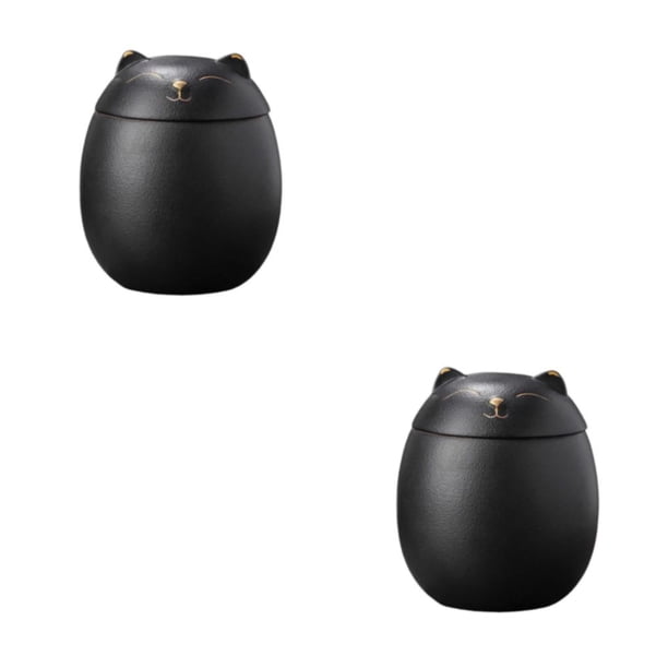 Wosthever Botes de cerámica, urna de cerámica de 500ml para cenizas, recuerdos, caja de memoria para gatos Negro 2piezas