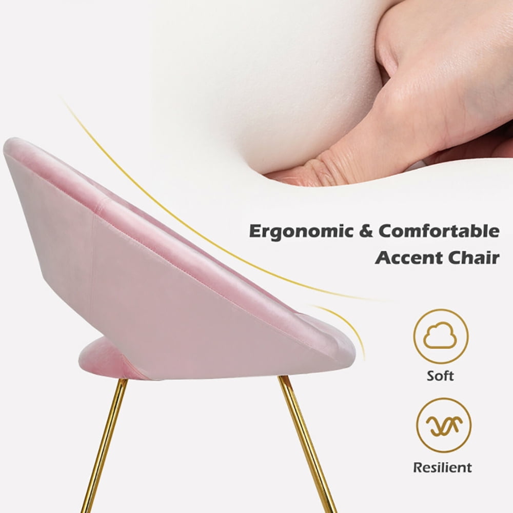 Finihen Velvet Dining Arm Chair, Modern Accent Velvet Dining Arm Chair with Golden Metal Legs and Soft Cushion, for Bedroomï¼Living Room, Dining Room, Kitchen, Pink
