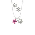 thumbnail image 2 of Delight Jewelry Silvertone Hot Pink and Purple Plumeria Flower Silver tone Snowflake Charm Necklace and Stud Earrings, 2 of 4