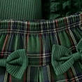 thumbnail image 6 of SYMOID Kids Girl Christmas Outfit Set - 3-Piece Green Knit Cotton Top, Plaid Pleated Skirt & Bow Headband, Soft Breathable for 6-24 Months Kids Holiday/Fall Winter Wear,Size 18 Months, 6 of 8