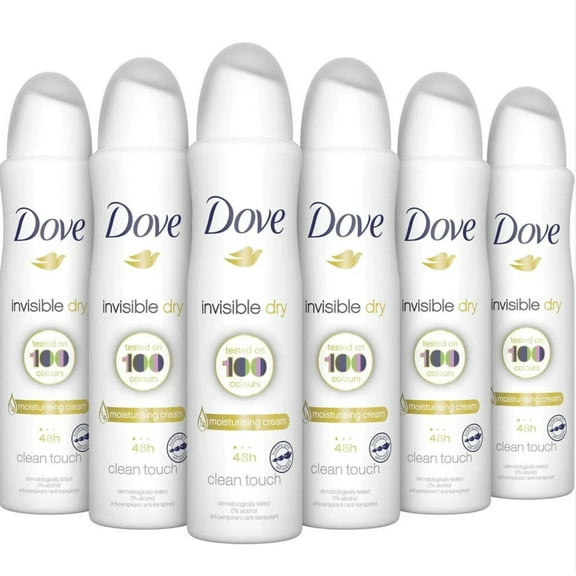 Dove Invisible Dry Antiperspirant Spray with Moisturizing Cream, Clean Touch, 6 Pack 150ml