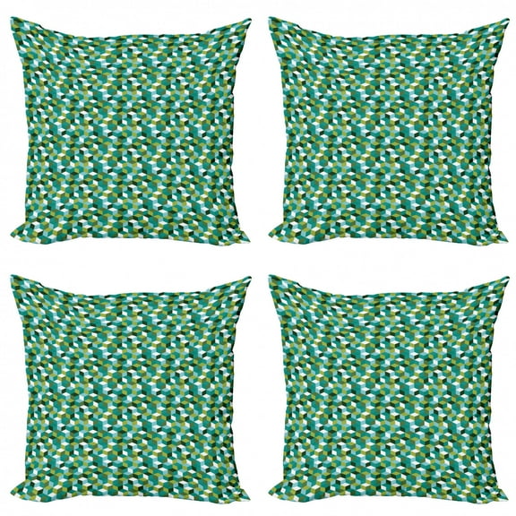 Ambesonne Abstract Throw Pillow Cover 4 Pack, Modern Colored Cubes, 18", Teal Hunter Green