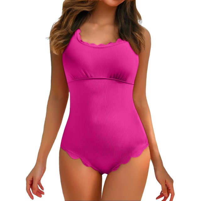 JAKANYQ Maillot de Bain Femme Festonné Côtelé Rétro Col Carré Polyvalent Été Tropical Brésilien