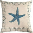 thumbnail image 3 of 4Pack Vintage Sea Theme Pillow Covers Coastal Beach with Couch &Starfish& Shell Cushion Cover Navigation Sailing Cotton Linen Decorative Pillowcases 18”×18” for Sofa Couch Porch (Shell), 3 of 6