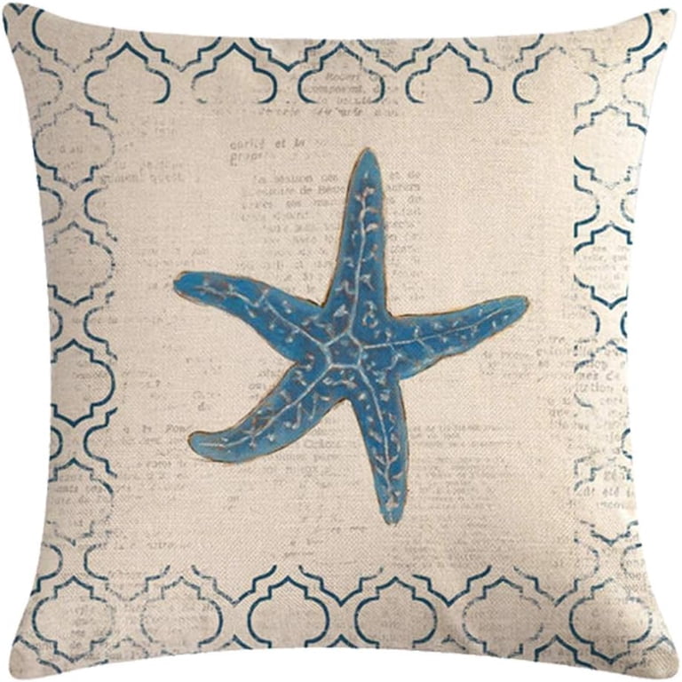 Qinqingo 4-Pack Vintage Marine Life Pillow Covers – 18x18 Inch Cotton Linen, Starfish & Shell Design For Beach Decor