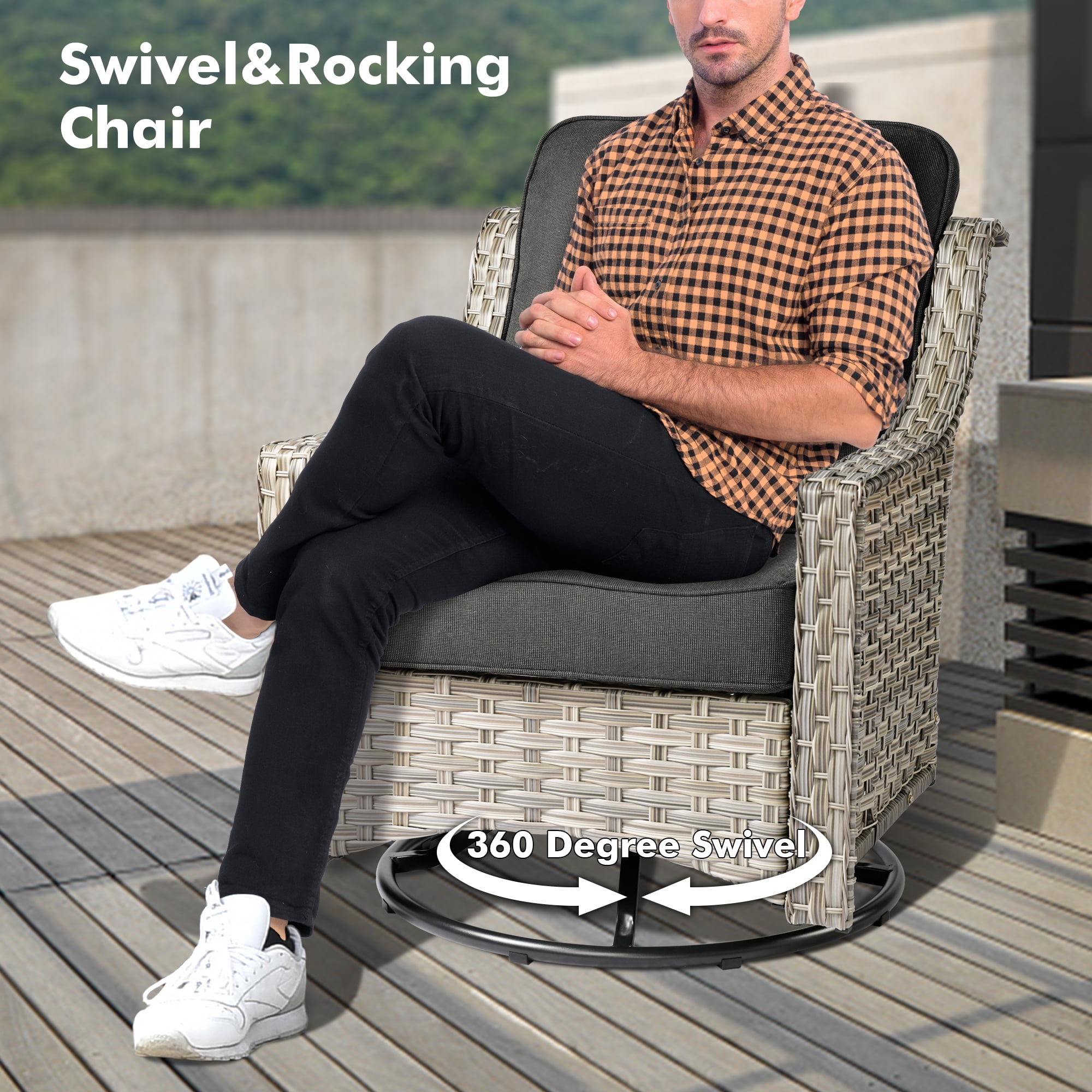 Ovios 6 Pieces Patio Furniture Set All-Weather Outdoor Sectional Patio Sofa Wicker Rattan Conversation Set with Swivel Rocking Chairs for Backyard