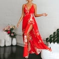 thumbnail image 4 of ClodeEU Women'S Summer Sexy Printed Halter Slit Beach V-Neck Sling Dress Red 6(M), 4 of 6