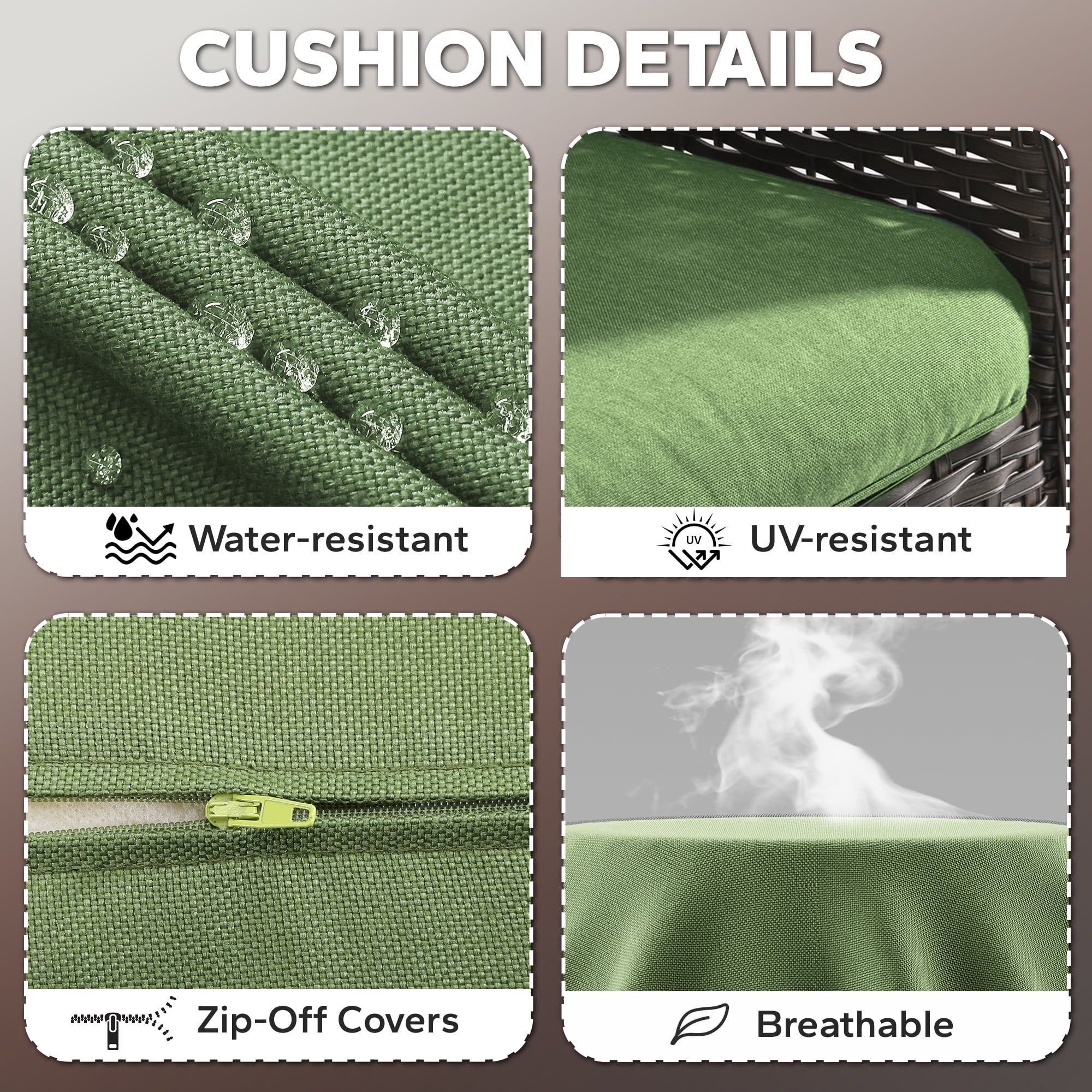 4 Inch Outdoor Cushions, Suitable for Patio Furniture, Water-Resistant & Fade-Resistant, 5 Sets, Green