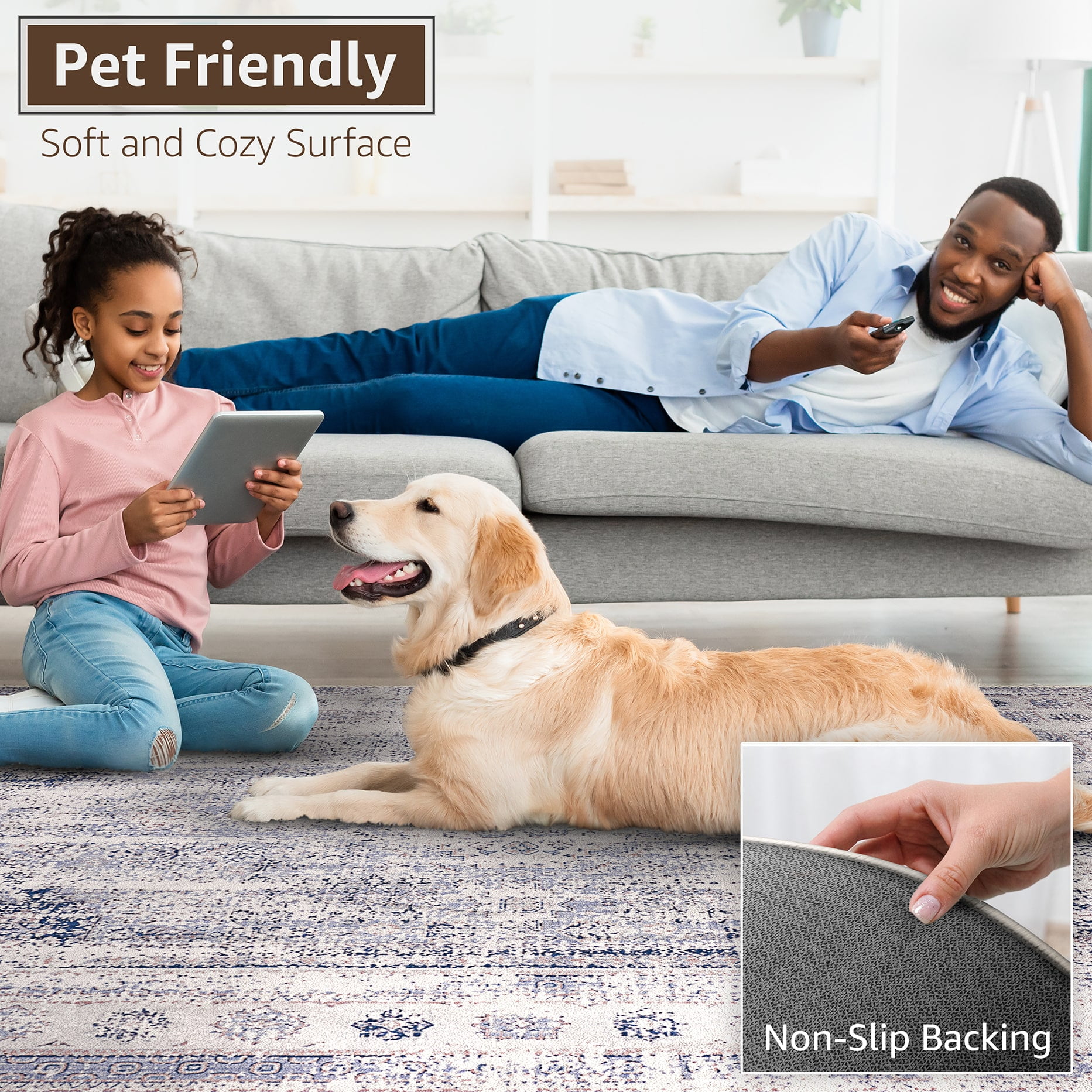 Sorbus 3x5 Washable Area Rug – Non-Slip Vintage Entryway Carpet with Rubber Backing