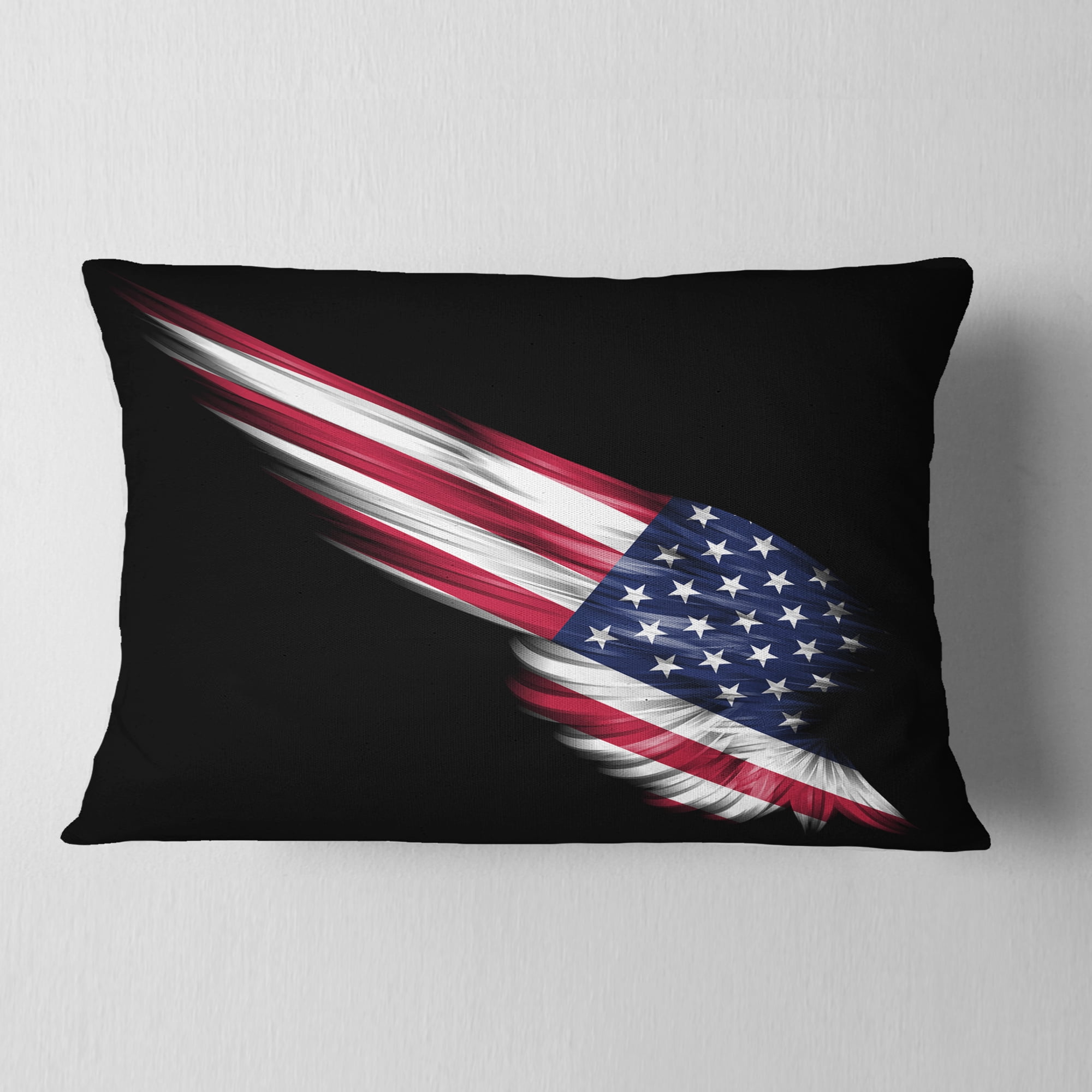 Designart Wing with American Flag - Abstract Throw Pillow - 12x20