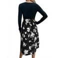 thumbnail image 5 of Xuanfei Women Round Neck Floral Print Hollow Out Tie Waist Long Sleeve Midi Dress, 5 of 7