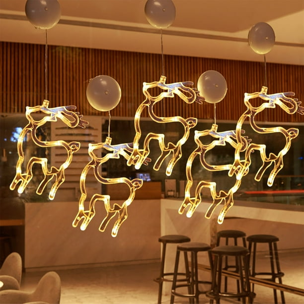 Decoración Navideña con Luz Led y Gancho de Ventosa, Árbol de Navidad, Copo de Nieve, Muñeco de Nieve, Funciona con Pilas, para Interior, Dormitorio, Escaparate, Luces Navideñas, Blanco Cálido