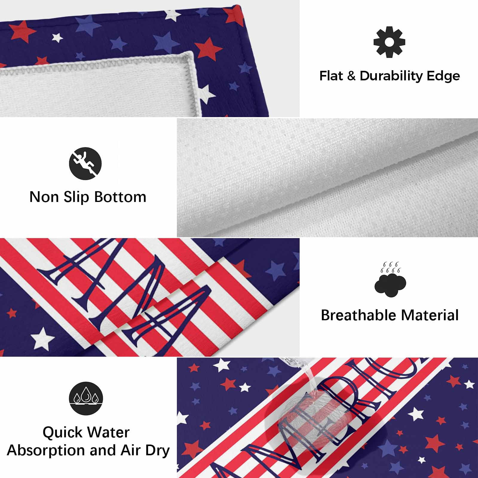 Independence Day Outdoor Rug for Patio/Deck/Porch, Non-Slip Large Area Rug 5 x 8 Ft, American Flag Red Blue Star Striped Indoor Outdoor Rugs Washable Area Rugs, Reversible Camping Rug Carpet Runner