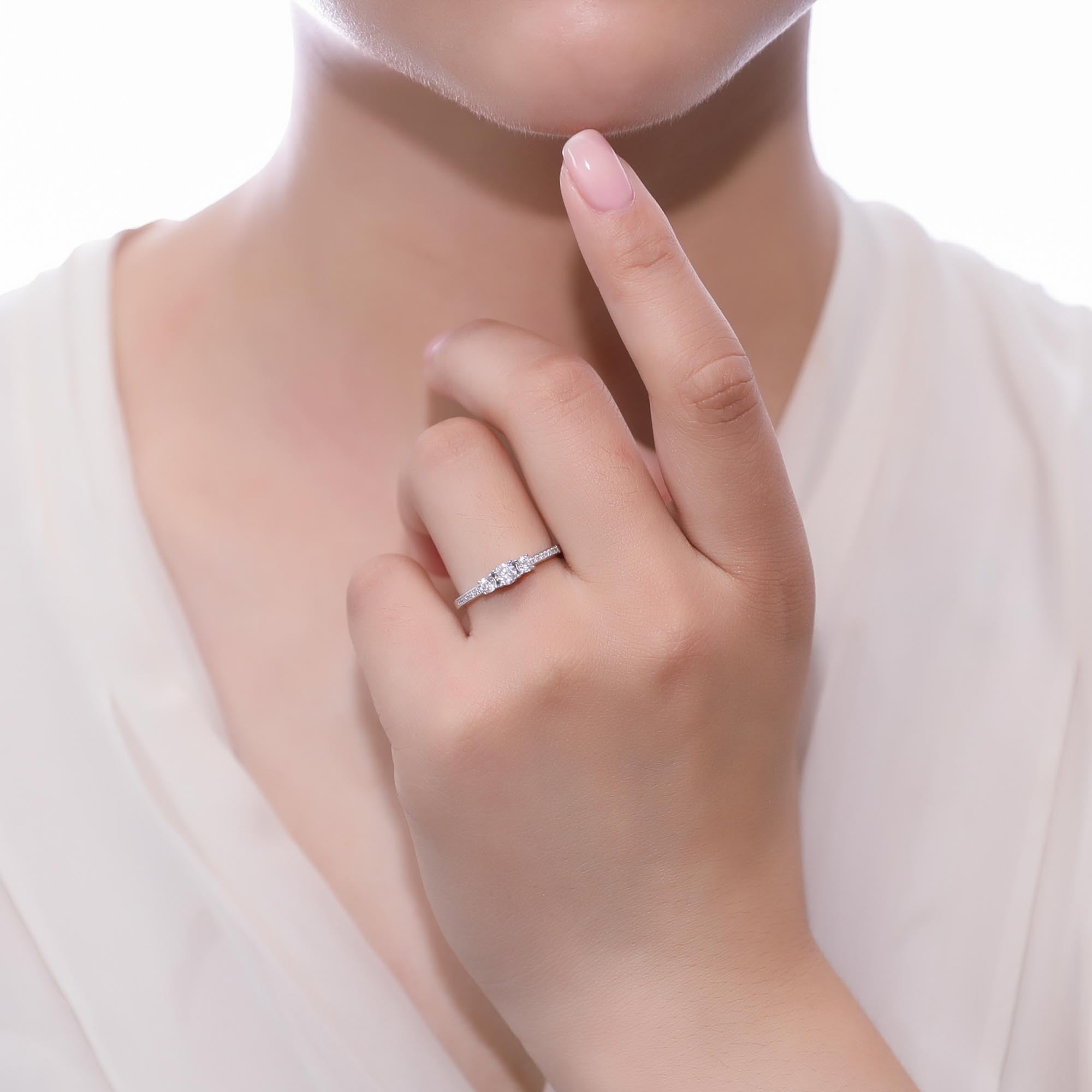 BERRICLE Sterling Silver 3-Stone Wedding Engagement Rings 0.25 Carat Round Cut Cubic Zirconia CZ Promise Ring for Women, Rhodium Plated Size 6.5