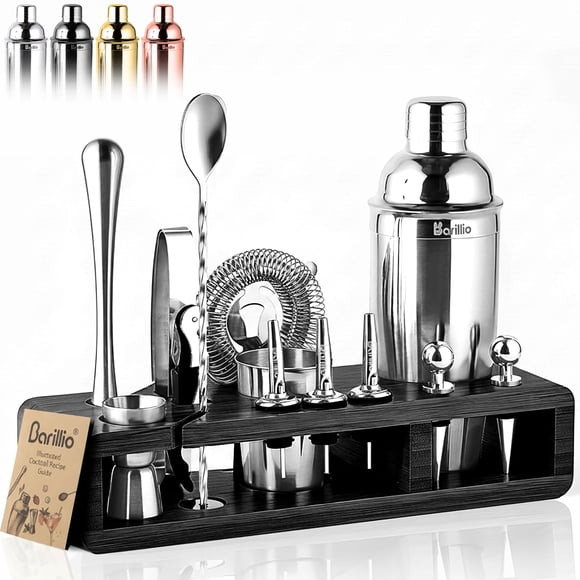 Kit Bartender Barillio Silver de acero inoxidable, 23 unidades, con soporte