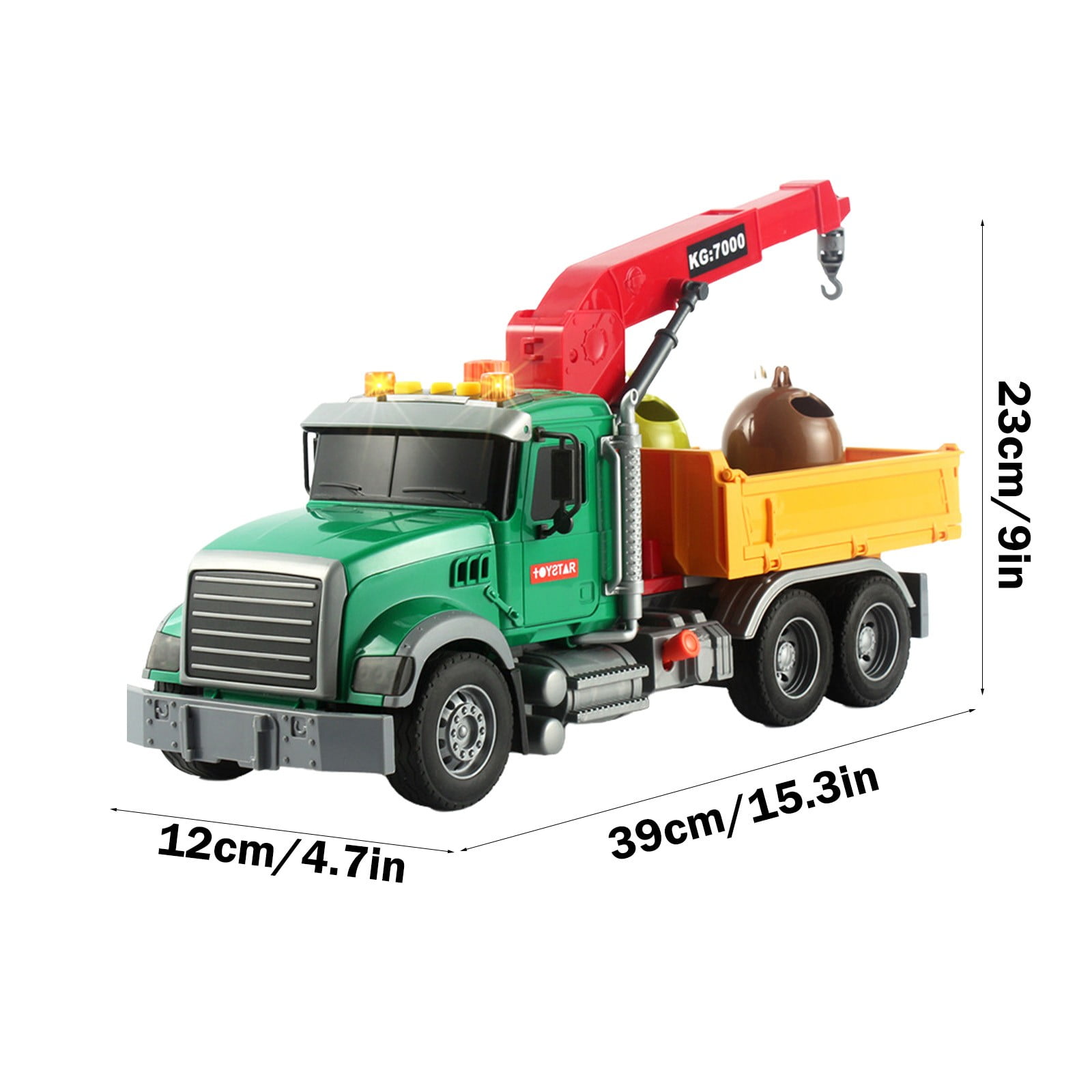 Tow Truck Toy for Ages 3+, 15" Farm Logging Truck Toy with Loading Cranes, Friction Powered Truck Vehicle Toy with Light and Sound, for Early Education Birthday Gift